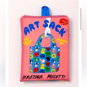 Kristina Micotti Art Sack Reusable packable shopping Bag Dog print NEW